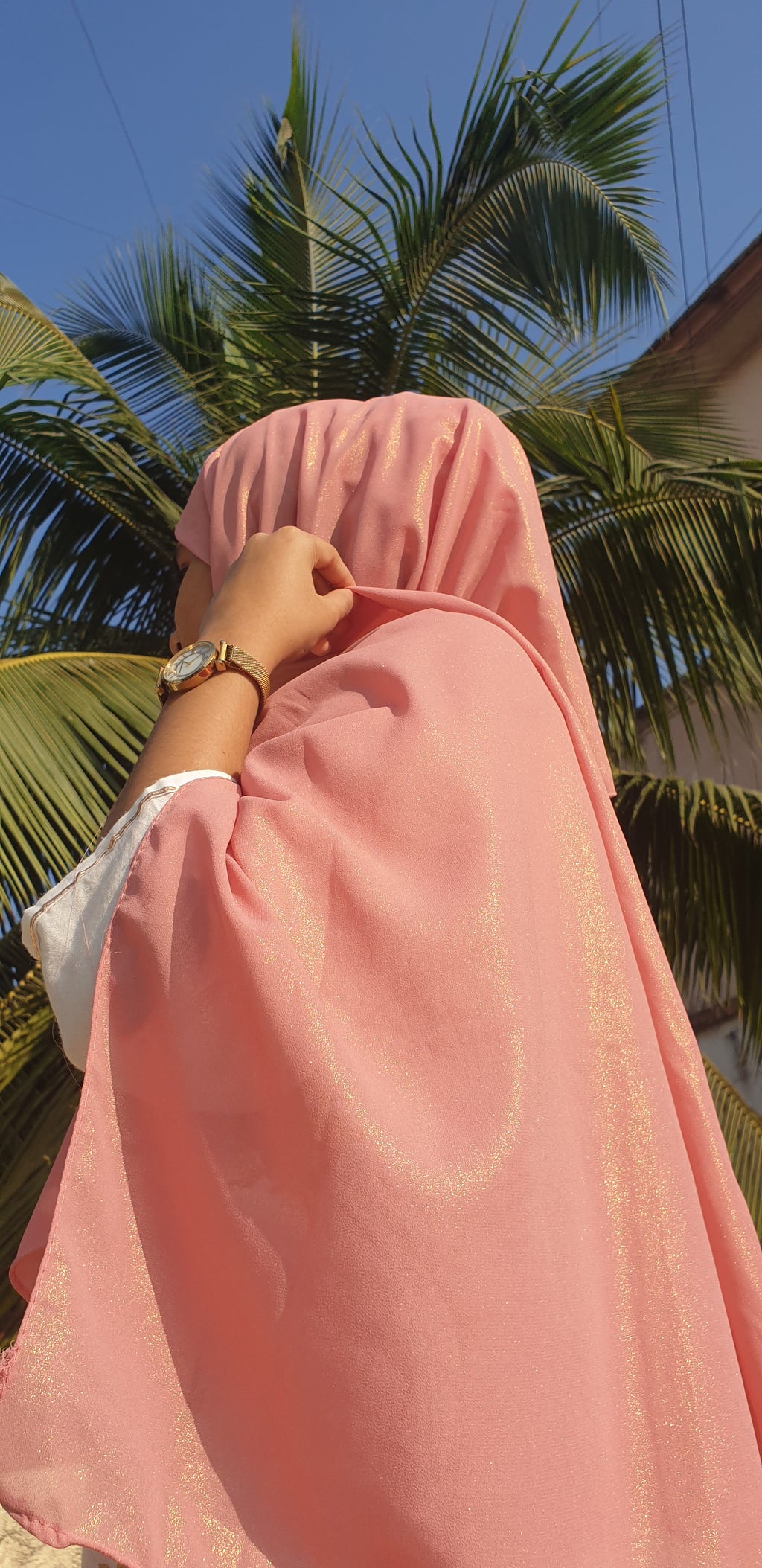 Pink Rose Shimmer Georgette Hijab | Tawazau