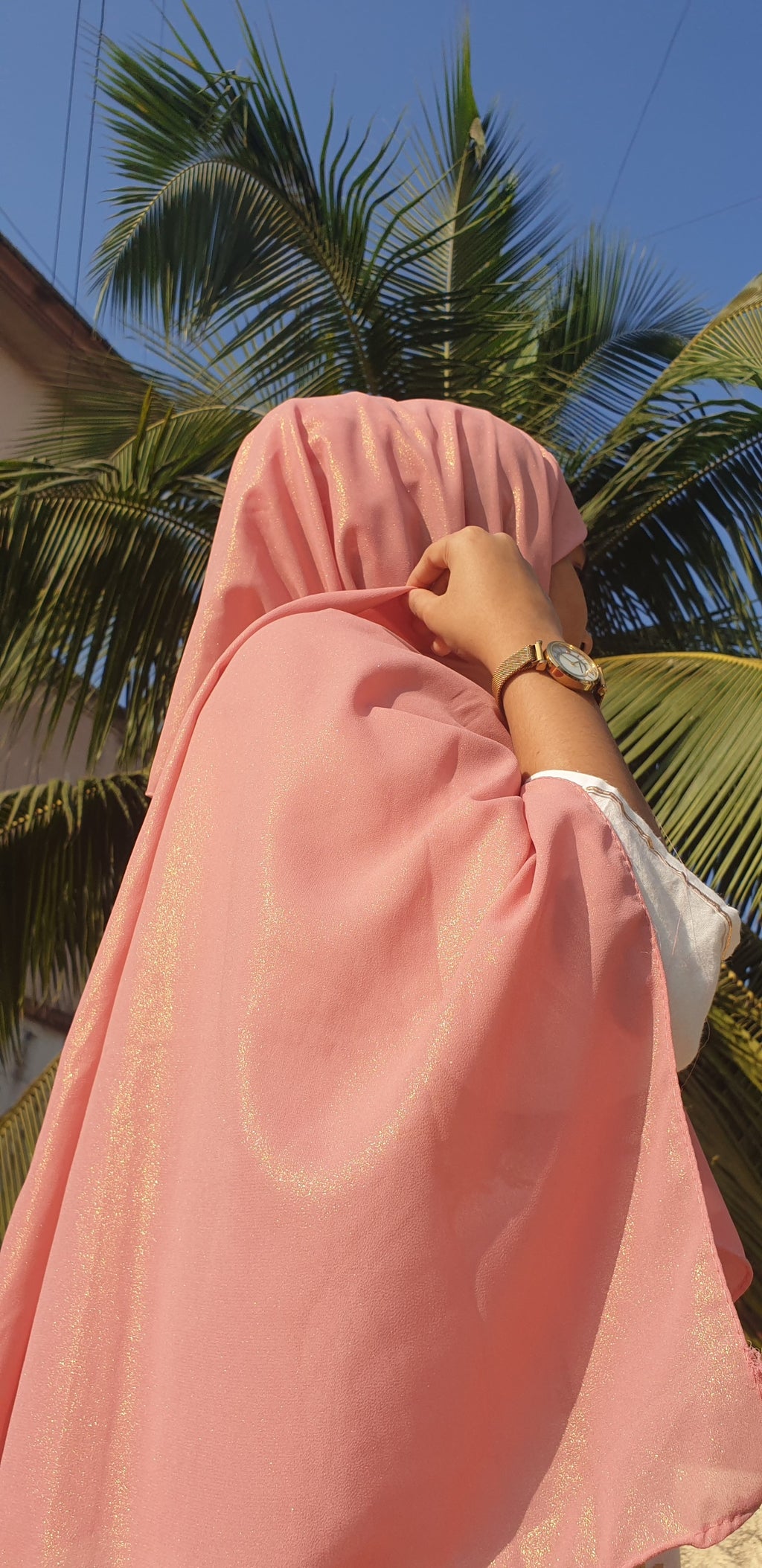 Pink Rose Shimmer Georgette Hijab | Tawazau