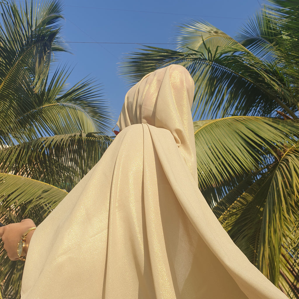 Cream Shimmer Georgette Hijab | Tawazau