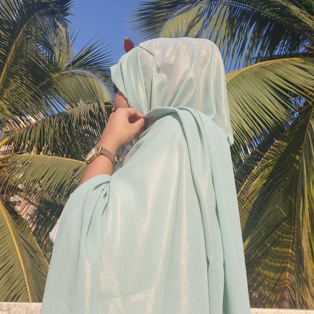 Sky Blue Shimmer Georgette Hijab | Tawazau