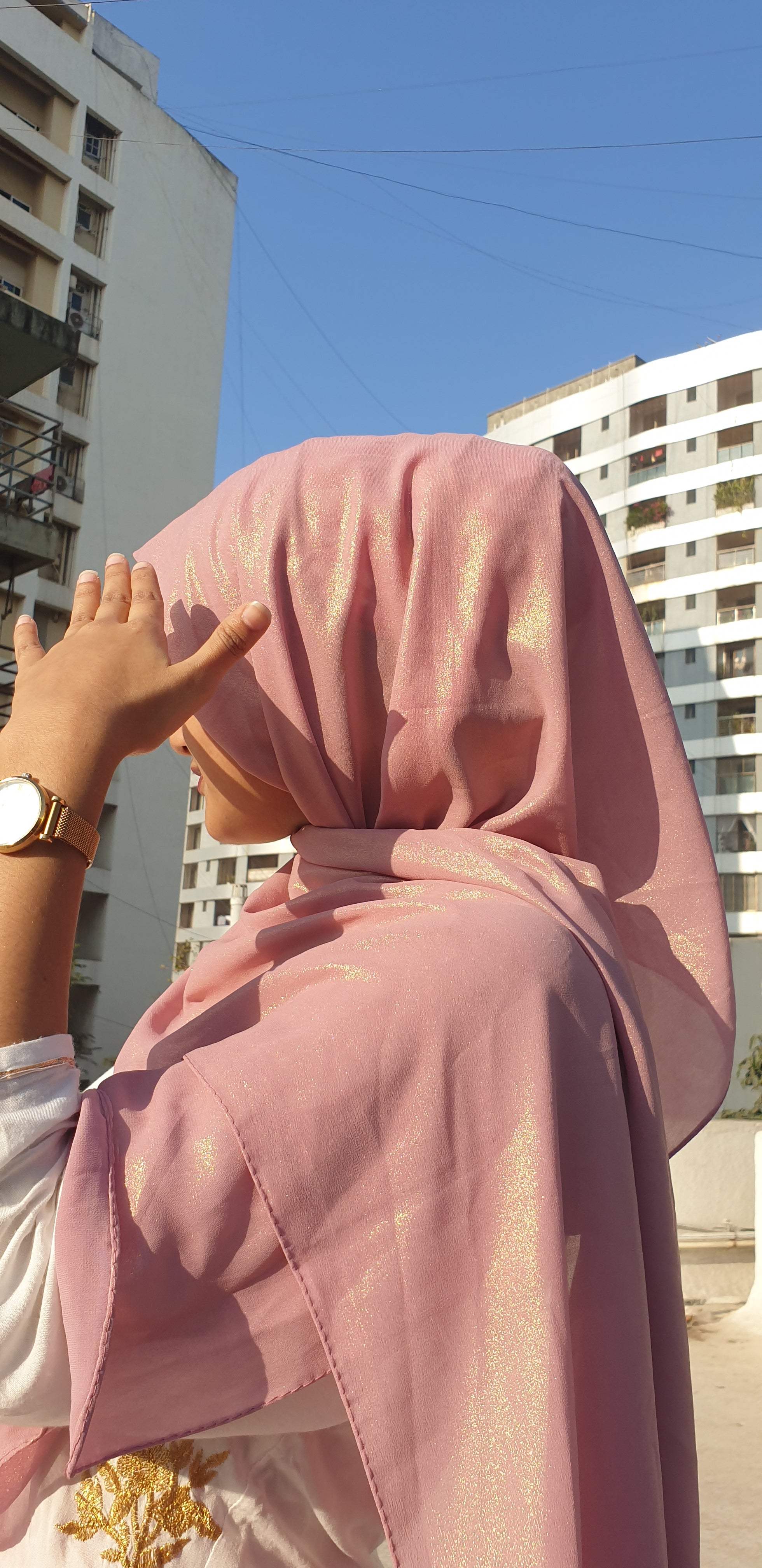 Cherry Blossom Shimmer Georgette Hijab | Tawazau