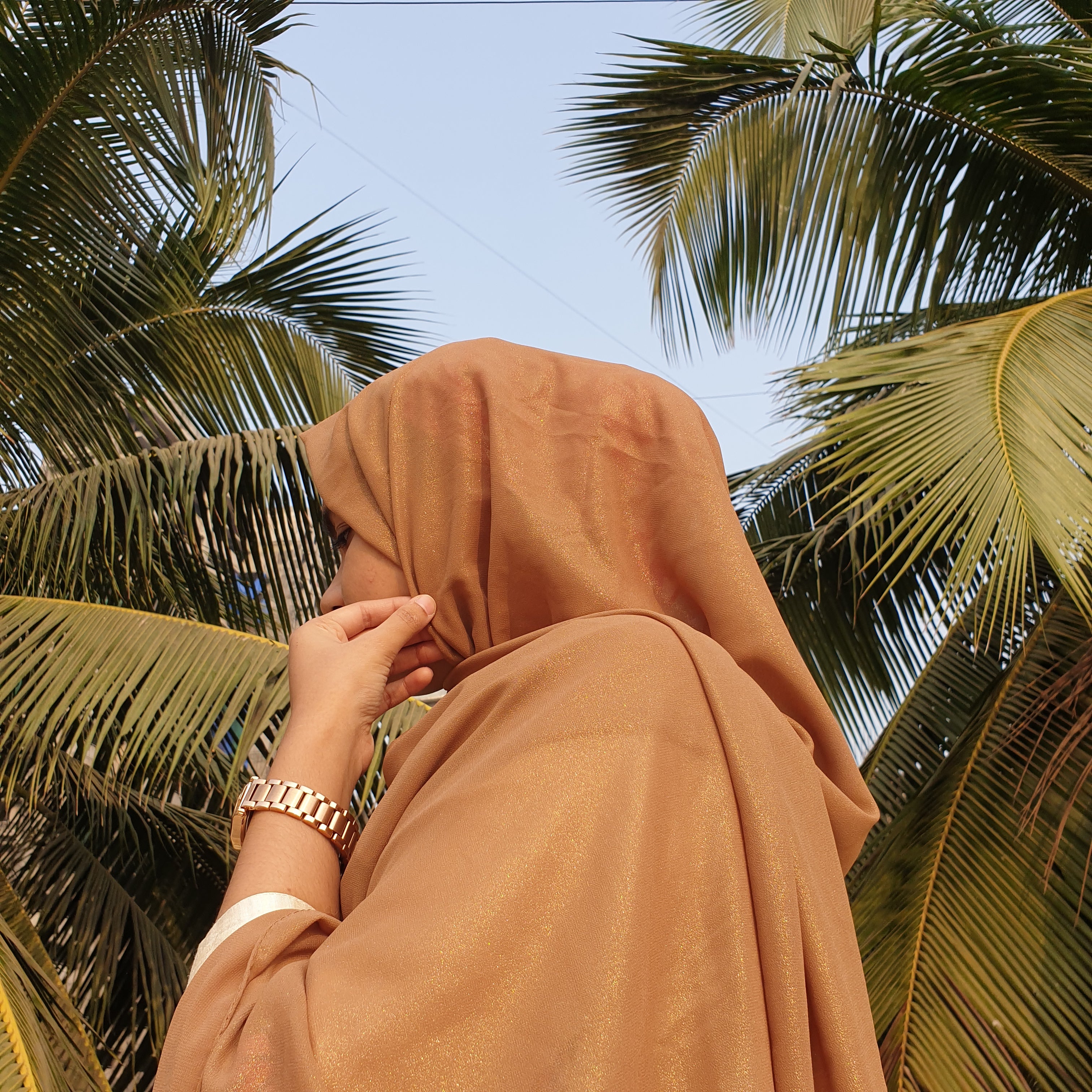 Caramel Shimmer Georgette Hijab | Tawazau