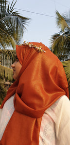 Rustic Orange Shimmer Georgette Hijab | Tawazau