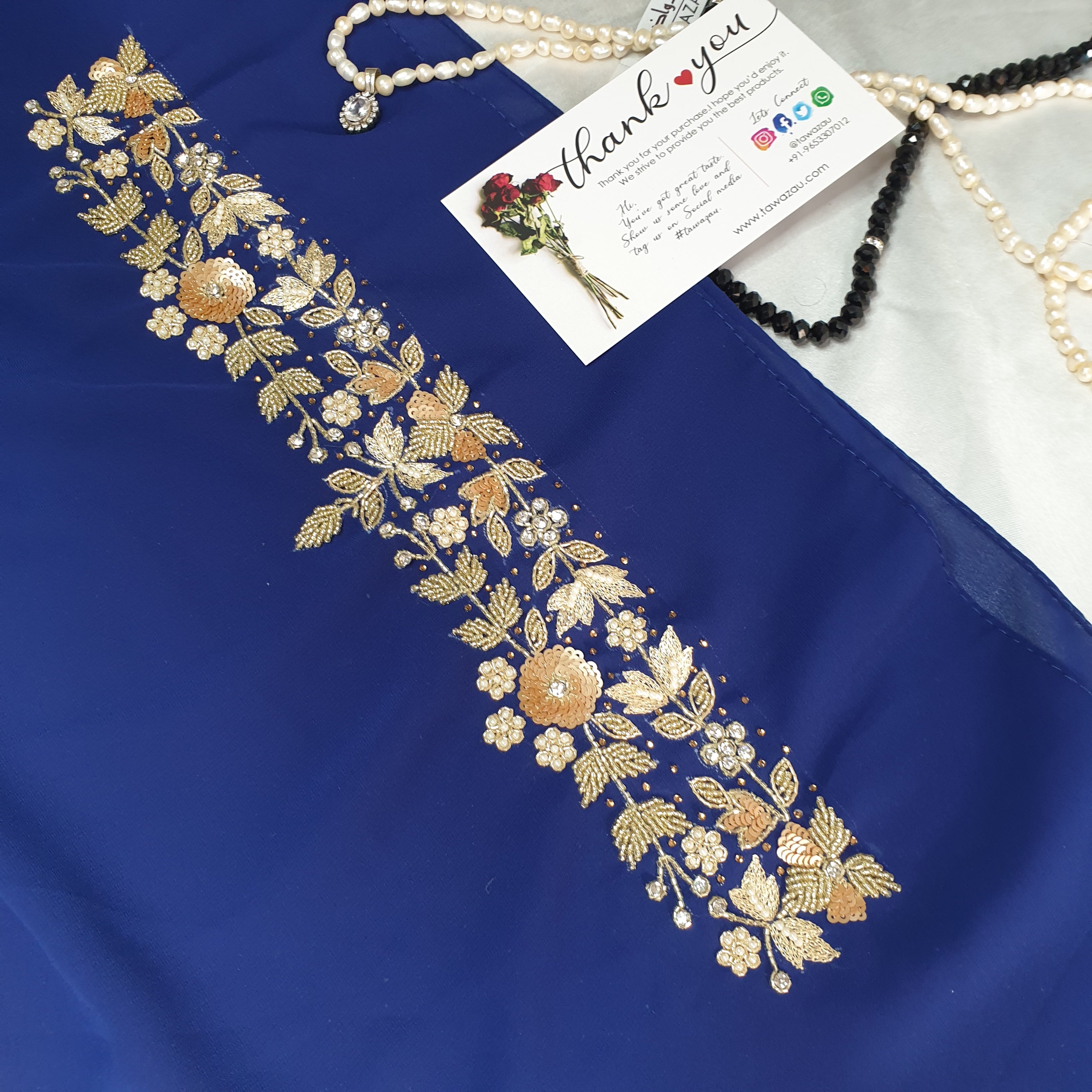 Royal Blue Embroidered Hijab | Tawazau