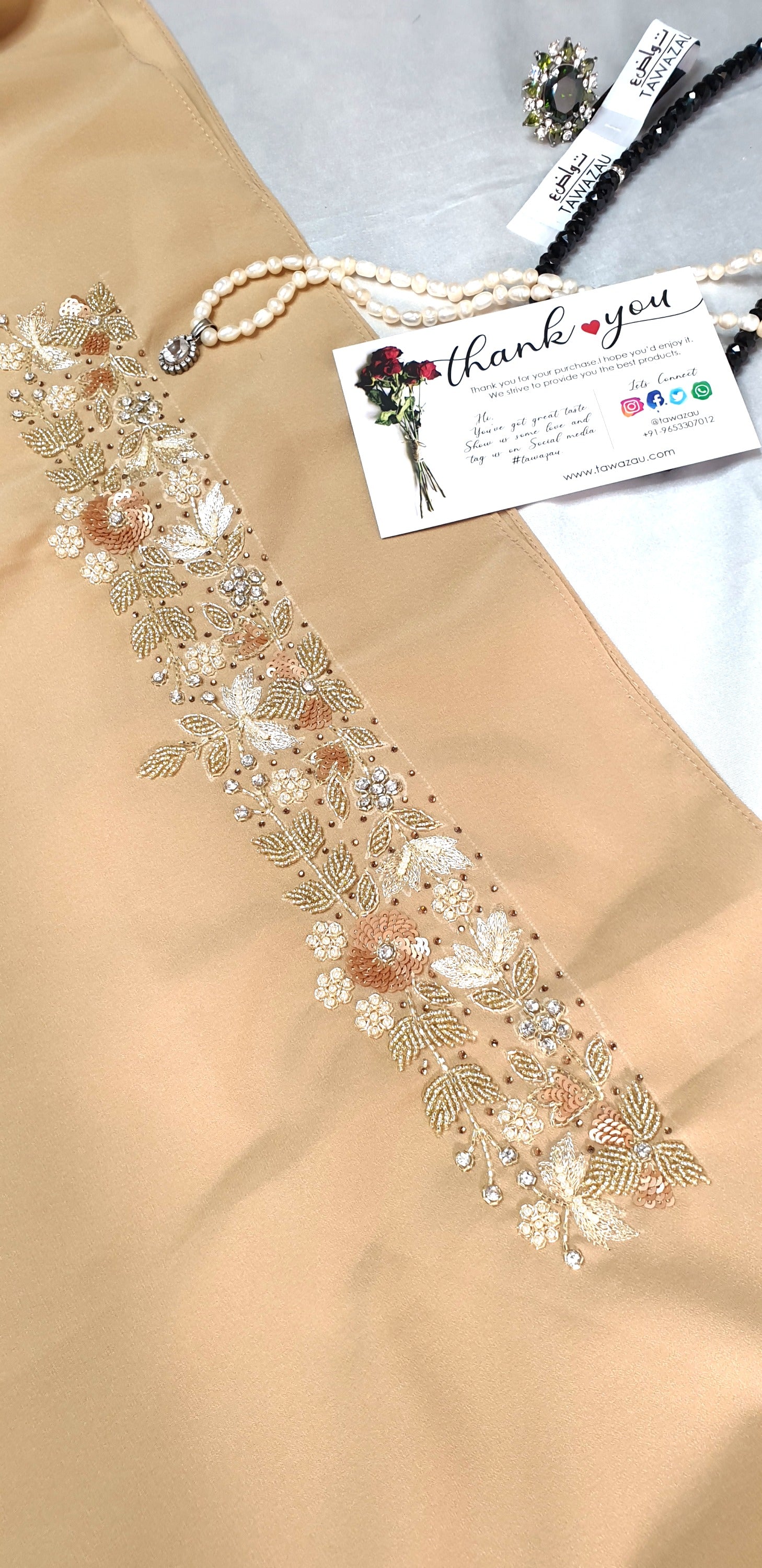 Nude Luxury Embroidered Hijab | Tawazau