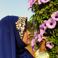 Royal Blue Embroidered Hijab | Tawazau