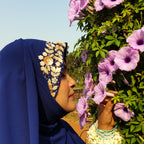 Royal Blue Embroidered Hijab | Tawazau