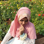 Blush Pink Floral Embroidered Hijab | Tawazau