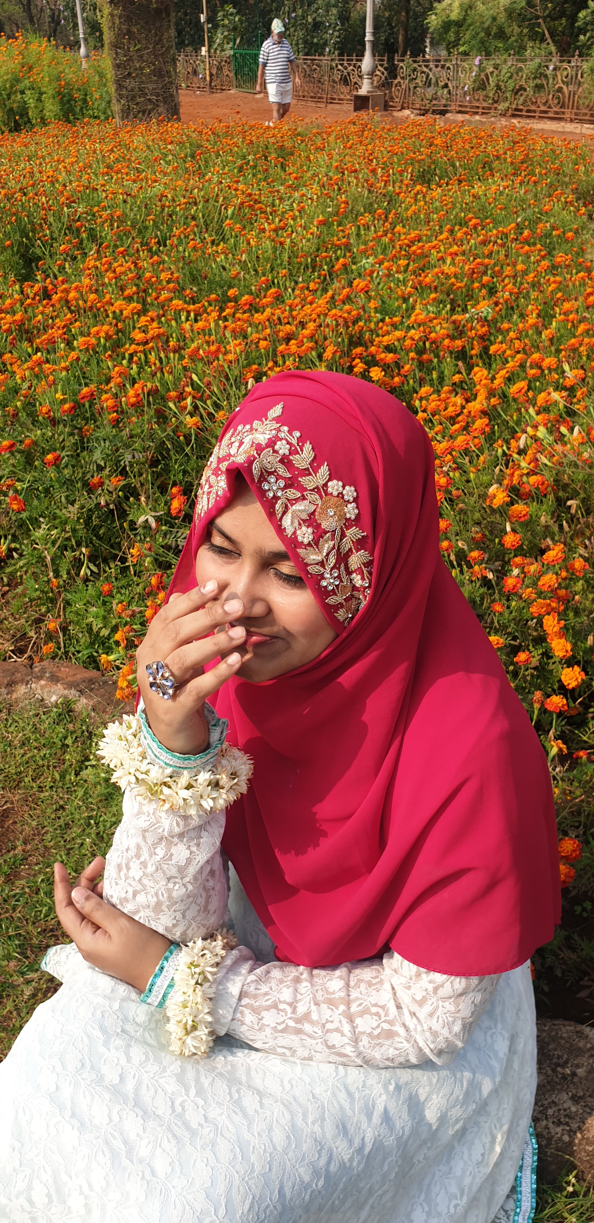 Luxury Ruby Pink Embroidered Georgette Hijab | Tawazau