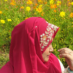 Luxury Ruby Pink Embroidered Georgette Hijab | Tawazau