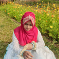 Luxury Ruby Pink Embroidered Georgette Hijab | Tawazau
