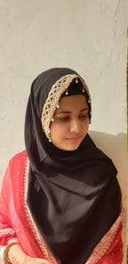Luxury Black Hand Embellished Georgette Hijab | Tawazau