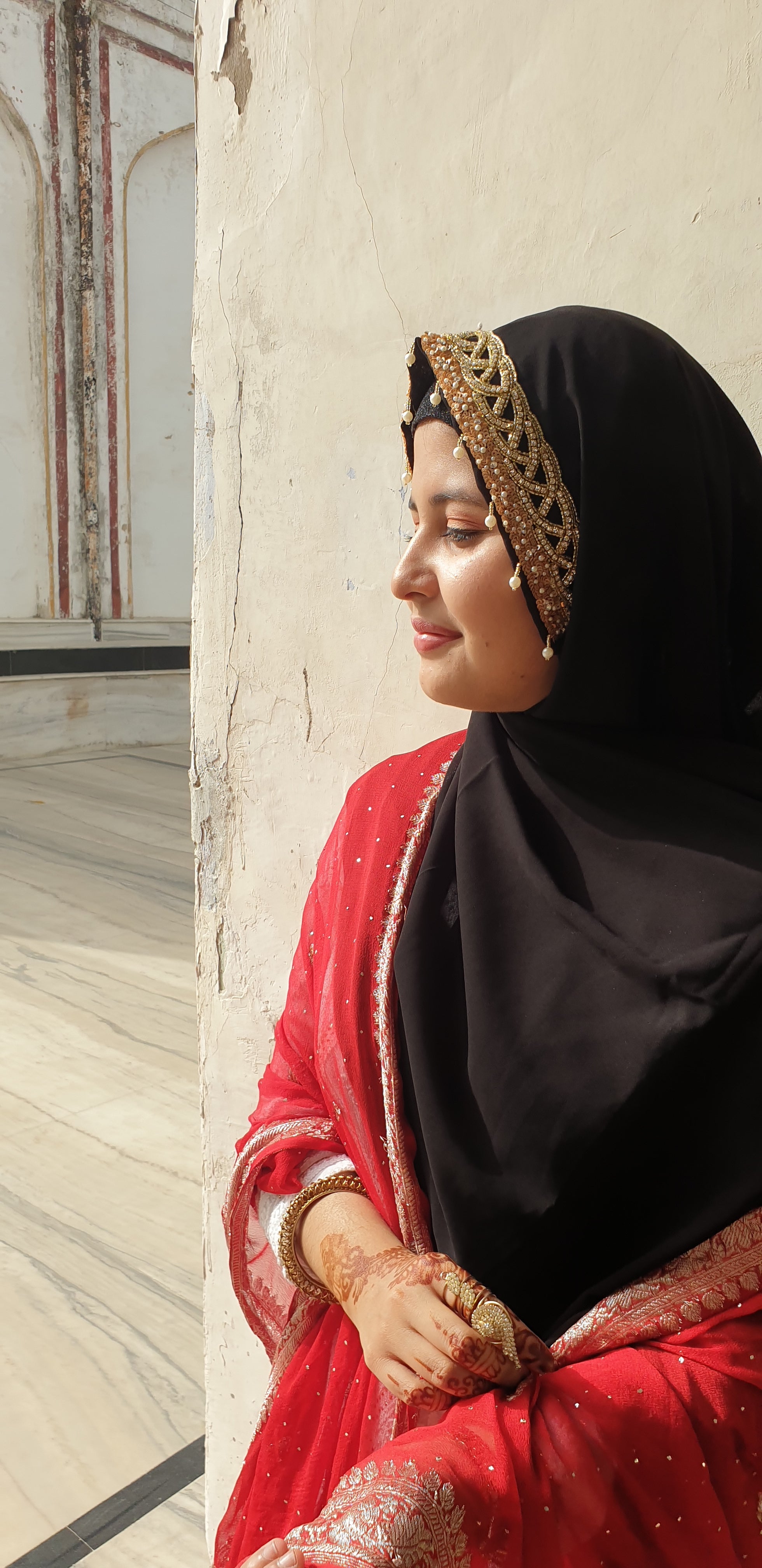 Luxury Black Hand Embellished Georgette Hijab | Tawazau