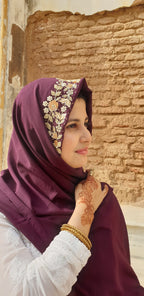 Luxury Wine Embroidered Georgette Hijab | Tawazau
