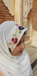 Luxury Ivory Hand Embellished Georgette Hijab | Tawazau