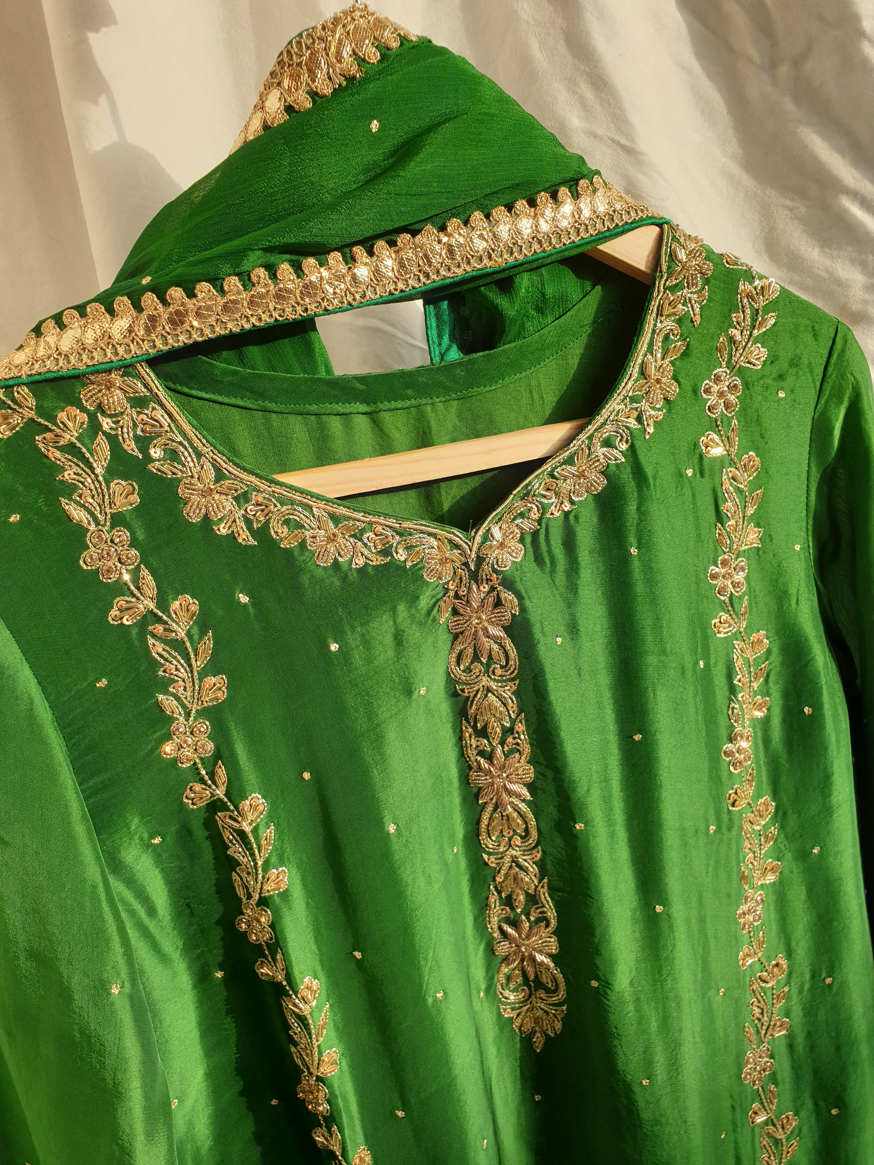 Emerald Green Handcrafted Embroidered Dress Set