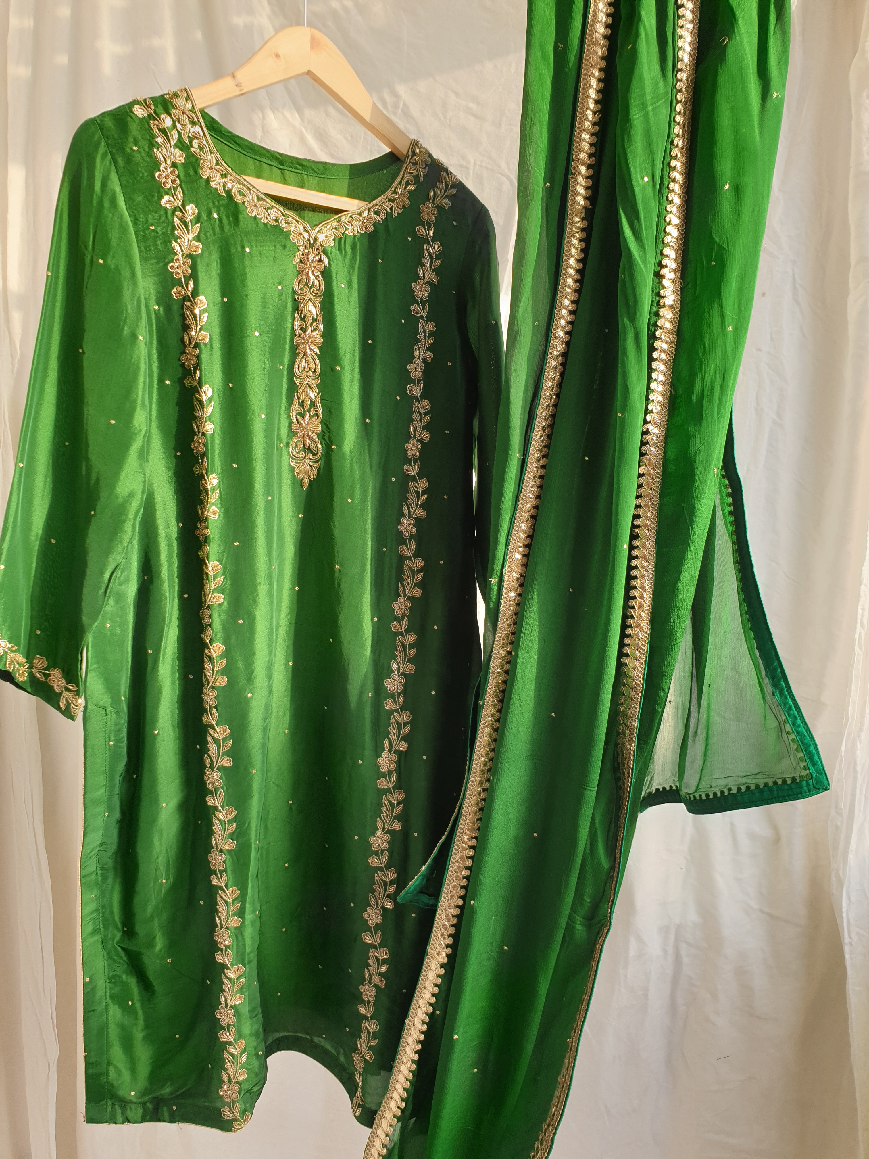Emerald Green Handcrafted Embroidered Dress Set