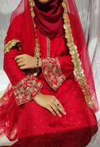 Ruby Red Hand Embroidered Dress Set