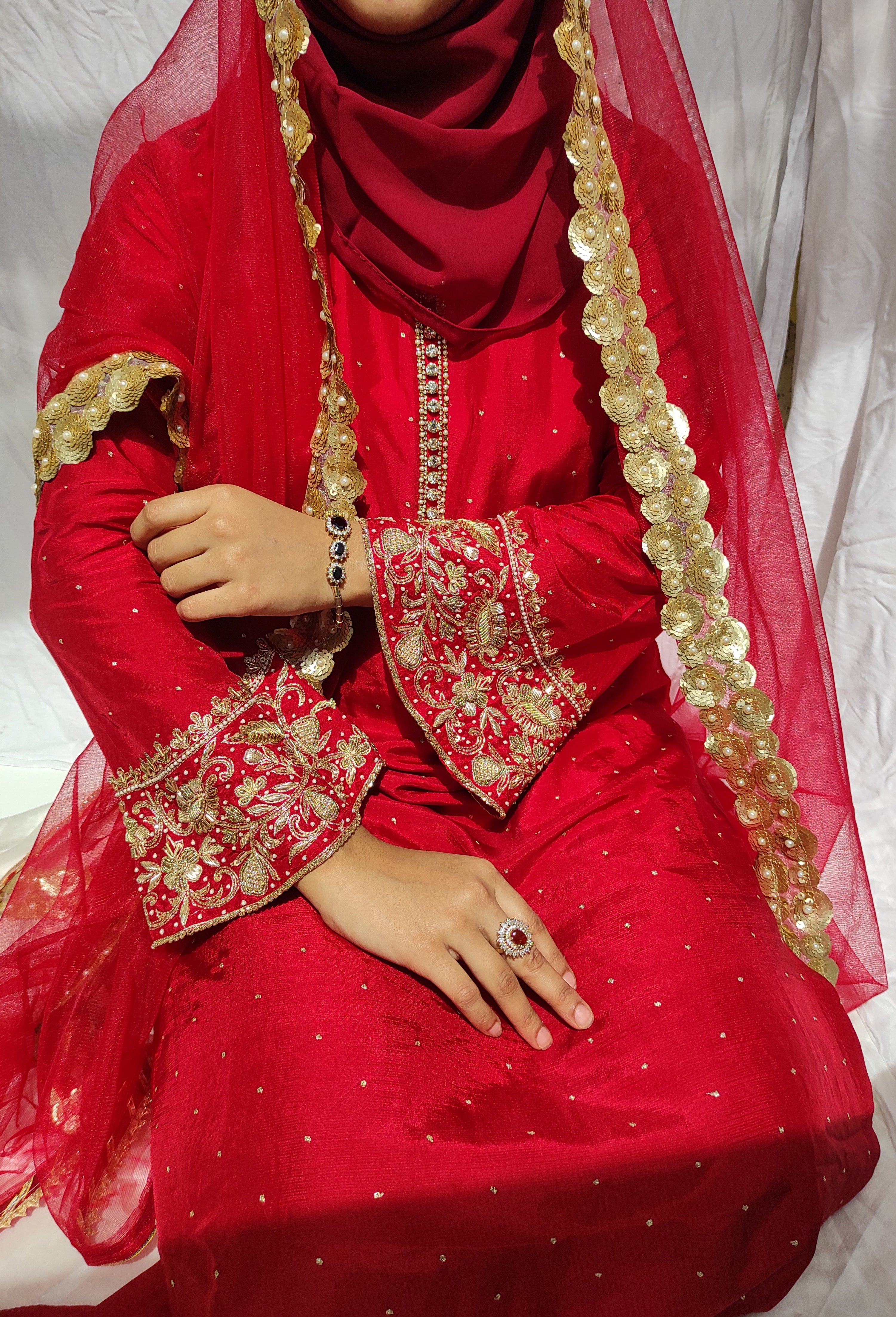 Ruby Red Hand Embroidered Dress Set