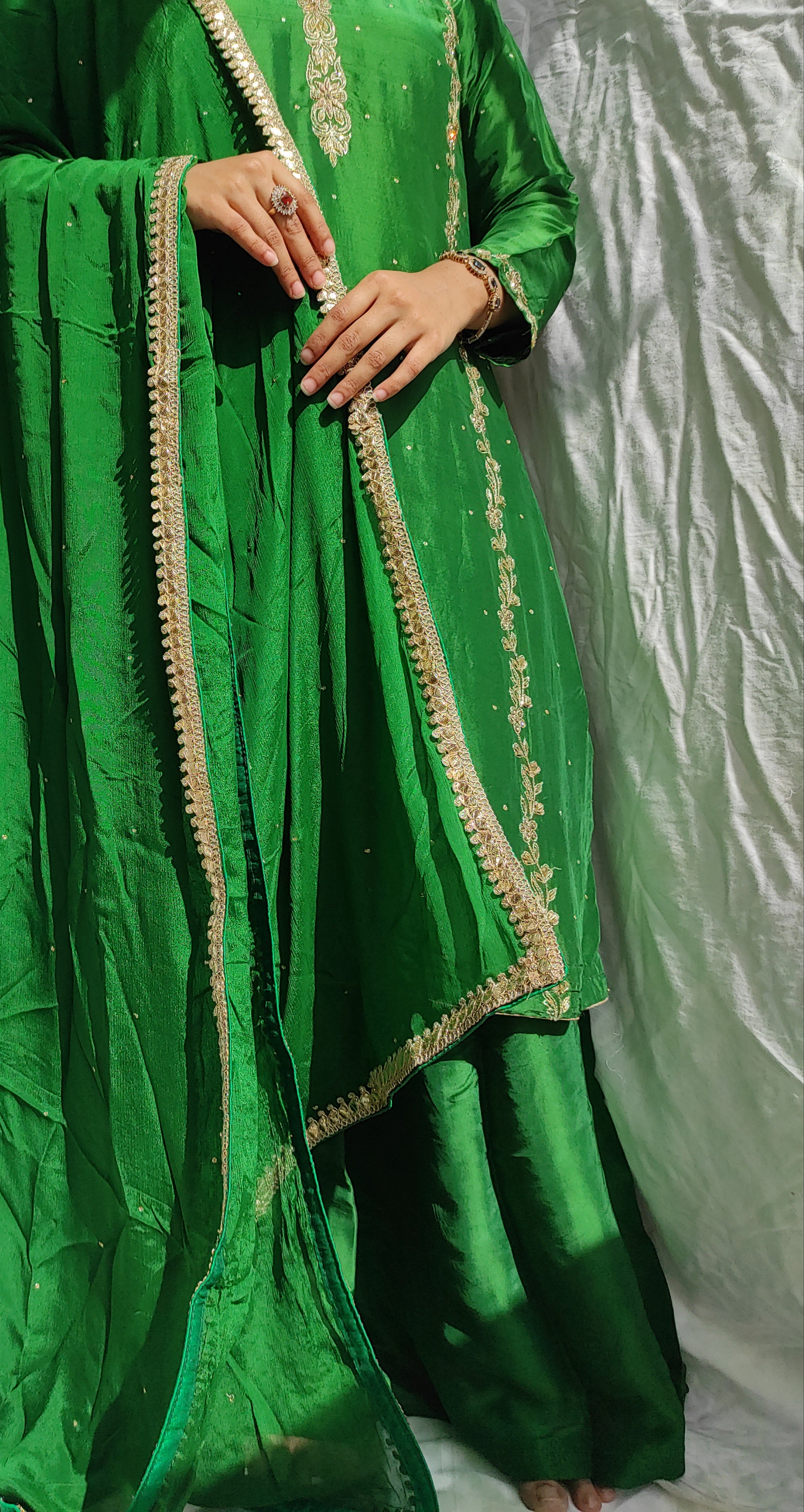 Emerald Green Handcrafted Embroidered Dress Set
