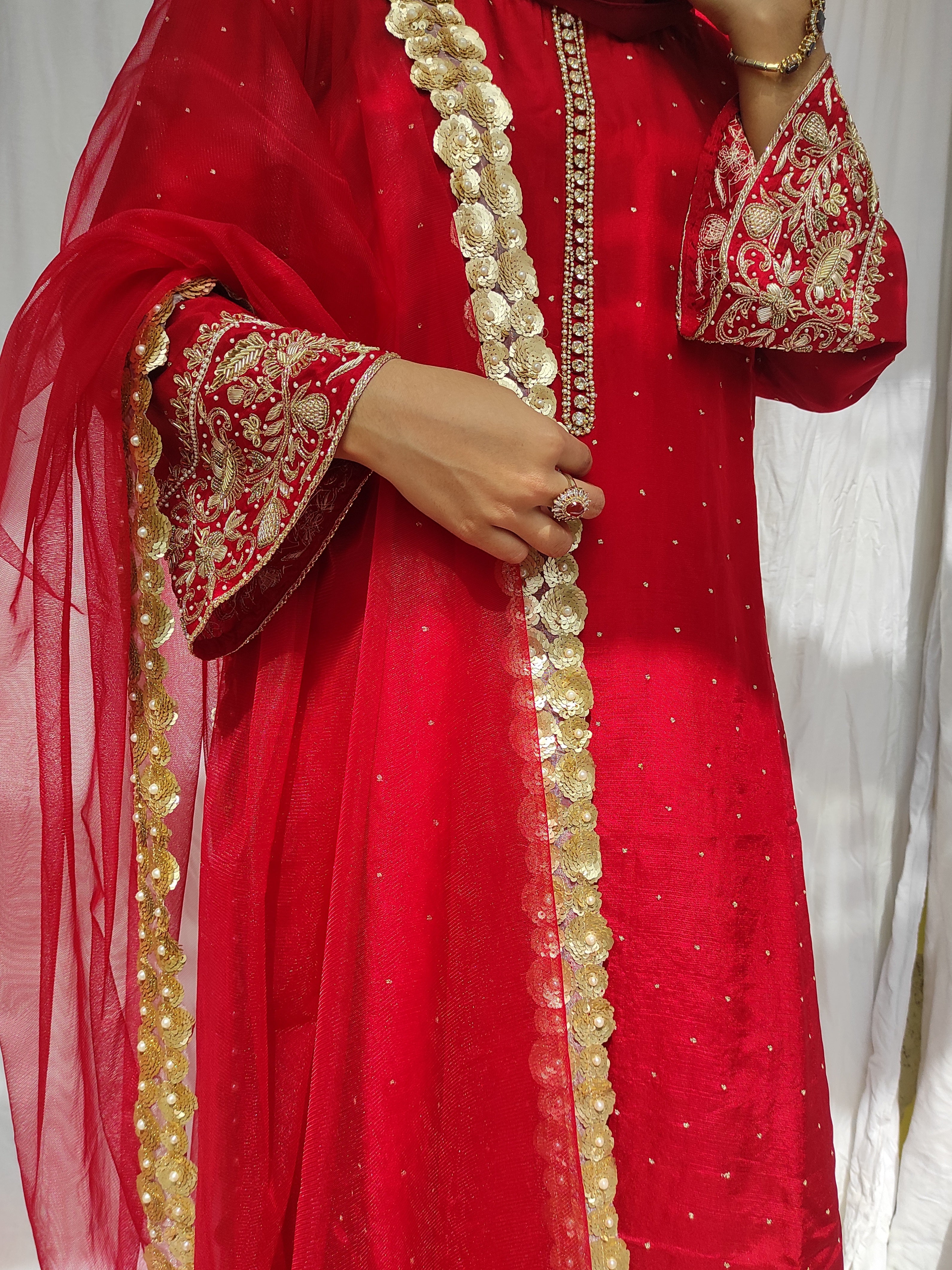 Ruby Red Hand Embroidered Dress Set