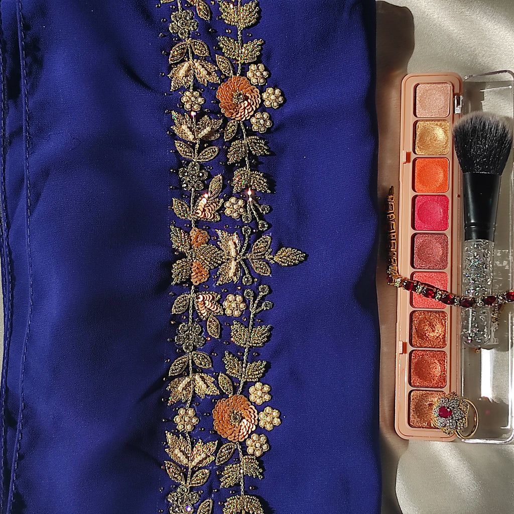 Royal Blue Embroidered Hijab | Tawazau