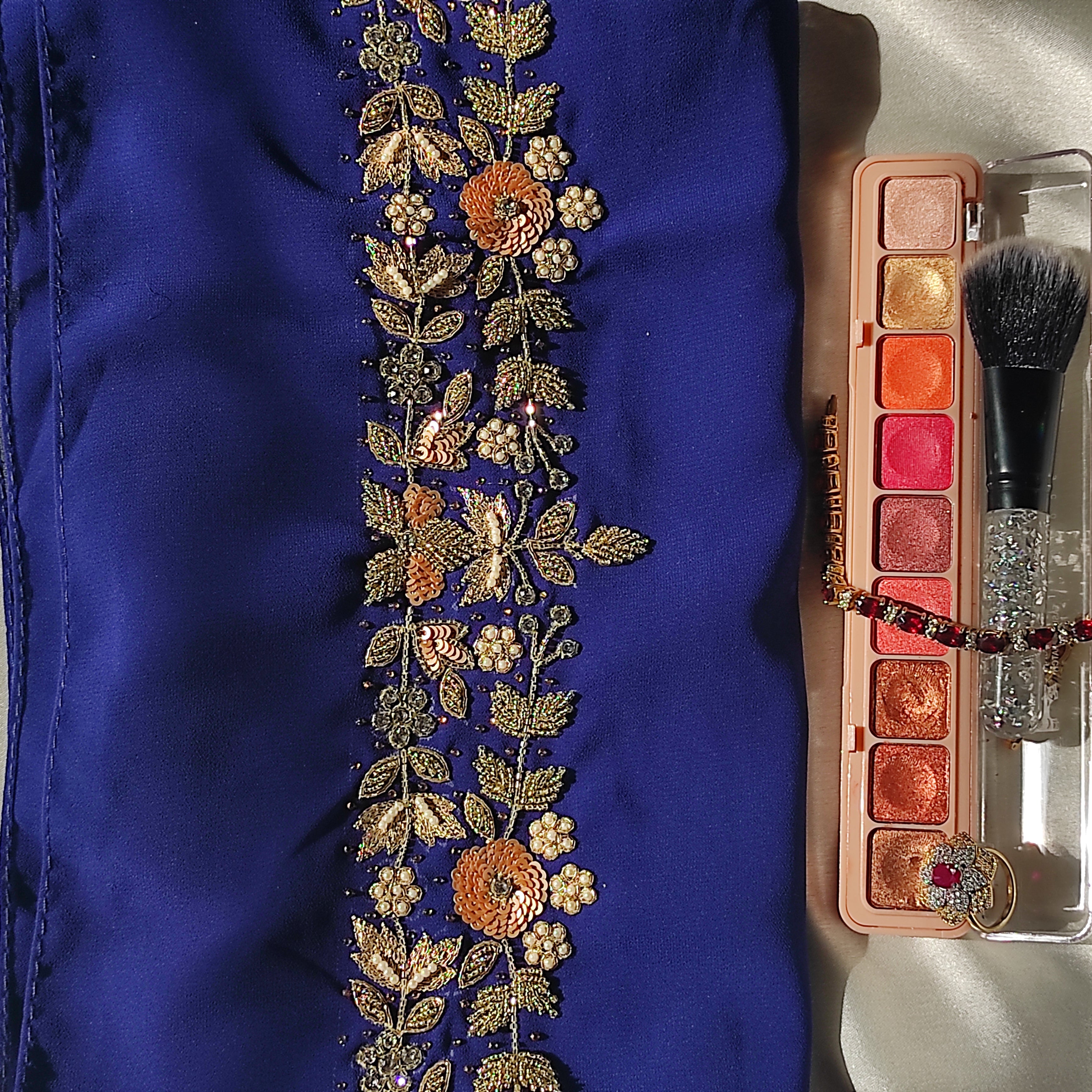 Royal Blue Embroidered Hijab | Tawazau