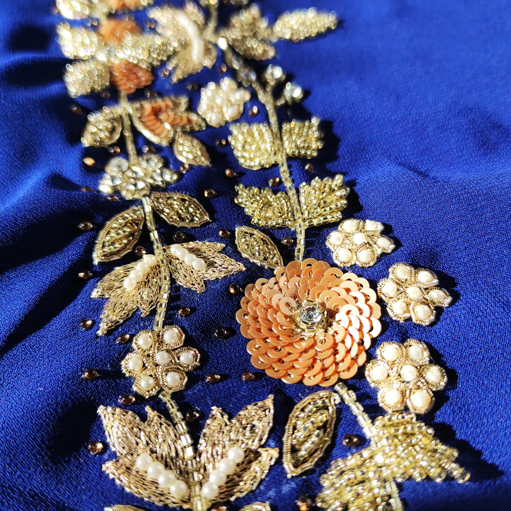 Royal Blue Embroidered Hijab | Tawazau