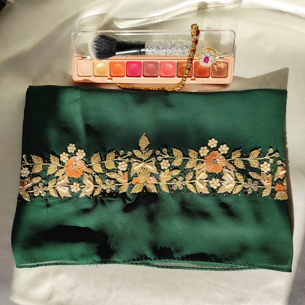 Limited Emerald Green Handcrafted Floral Hijab | Tawazau