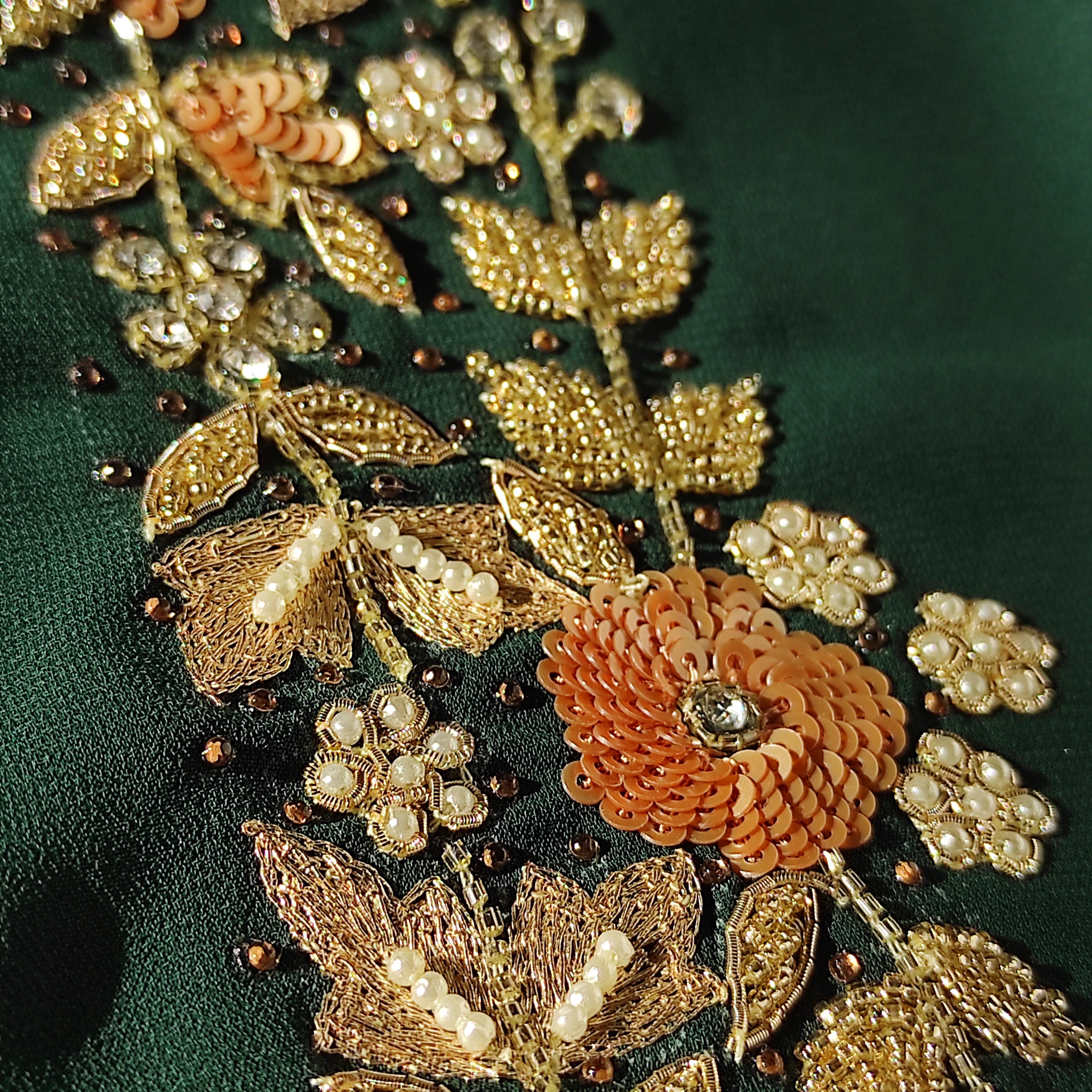 Limited Emerald Green Handcrafted Floral Hijab | Tawazau