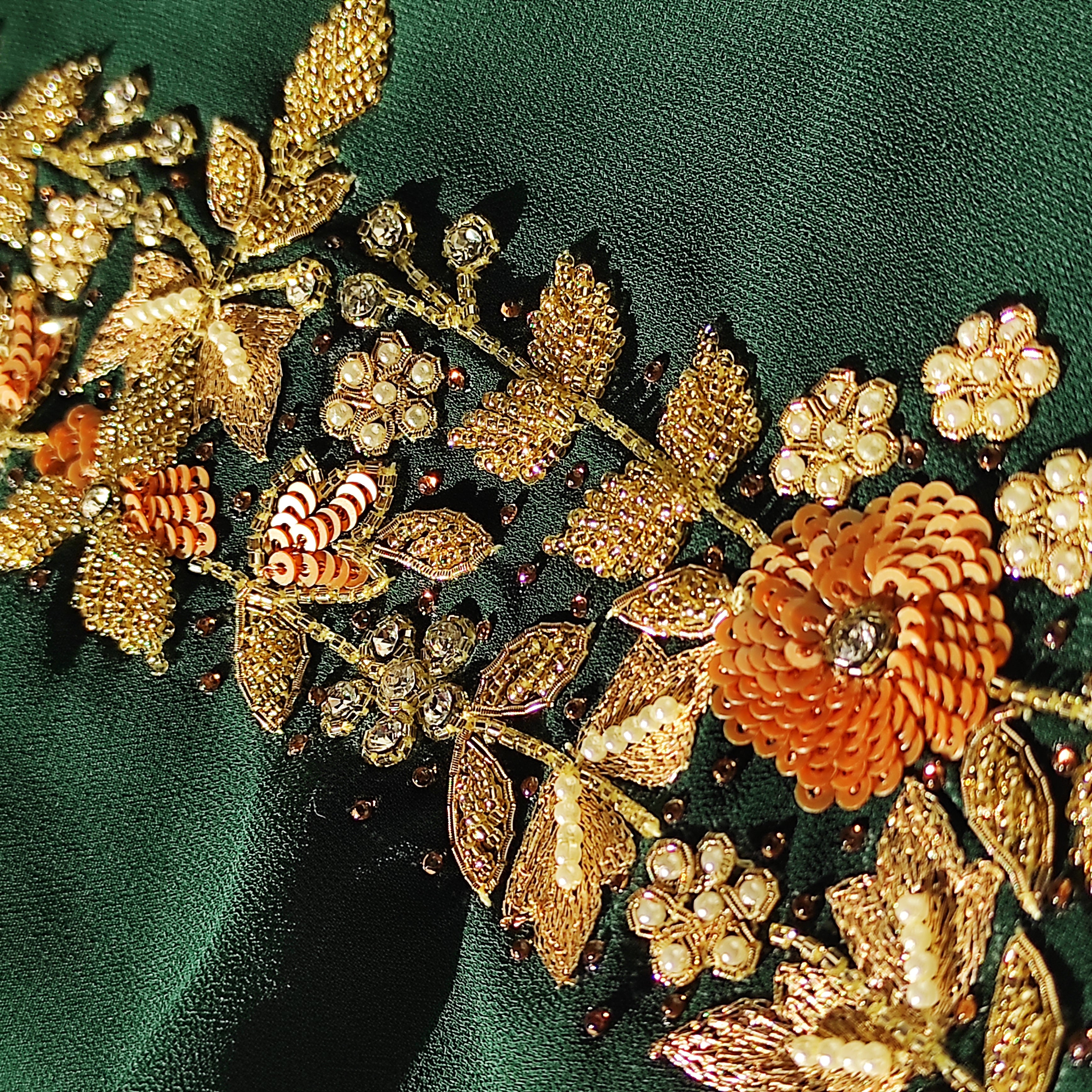 Limited Emerald Green Handcrafted Floral Hijab | Tawazau