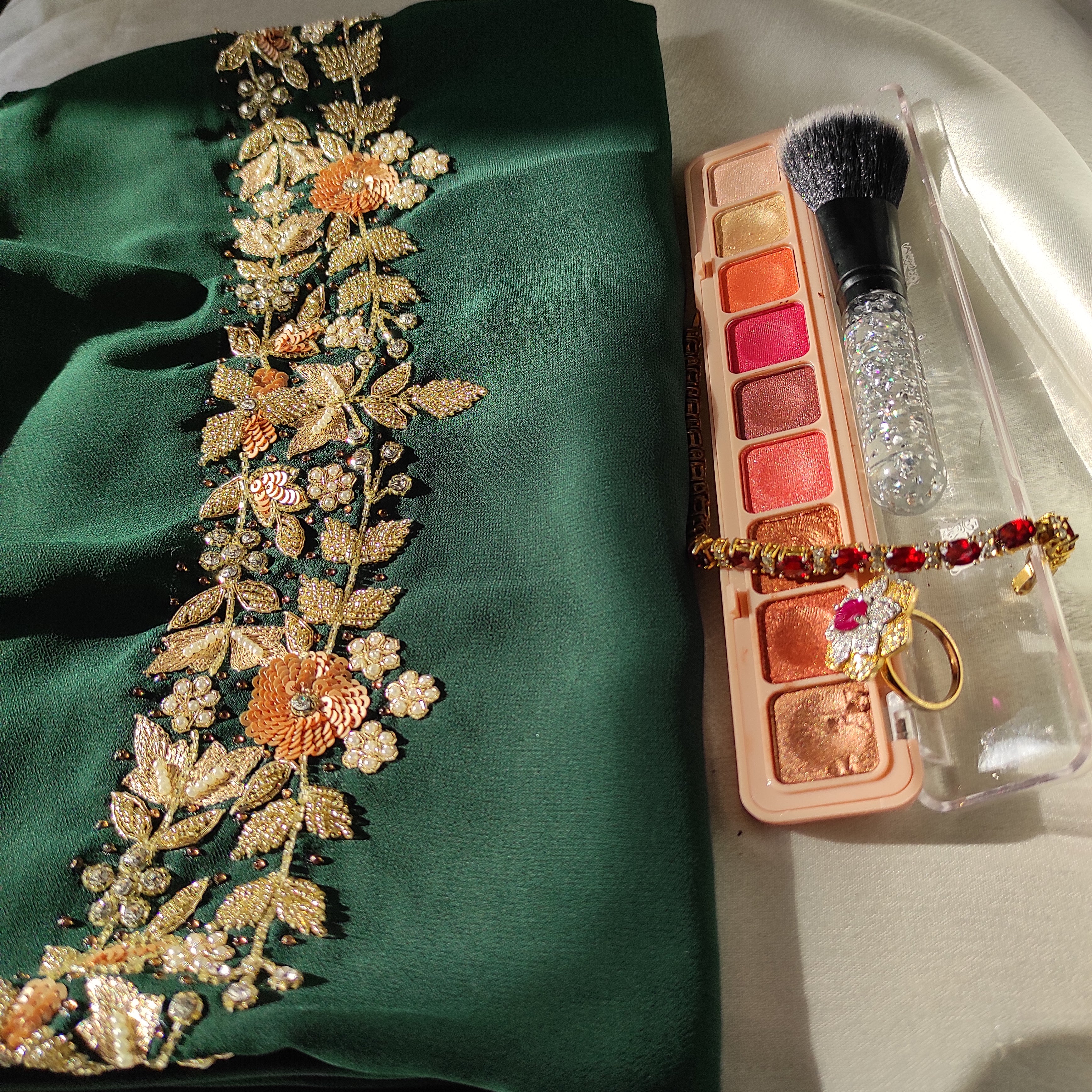 Limited Emerald Green Handcrafted Floral Hijab | Tawazau