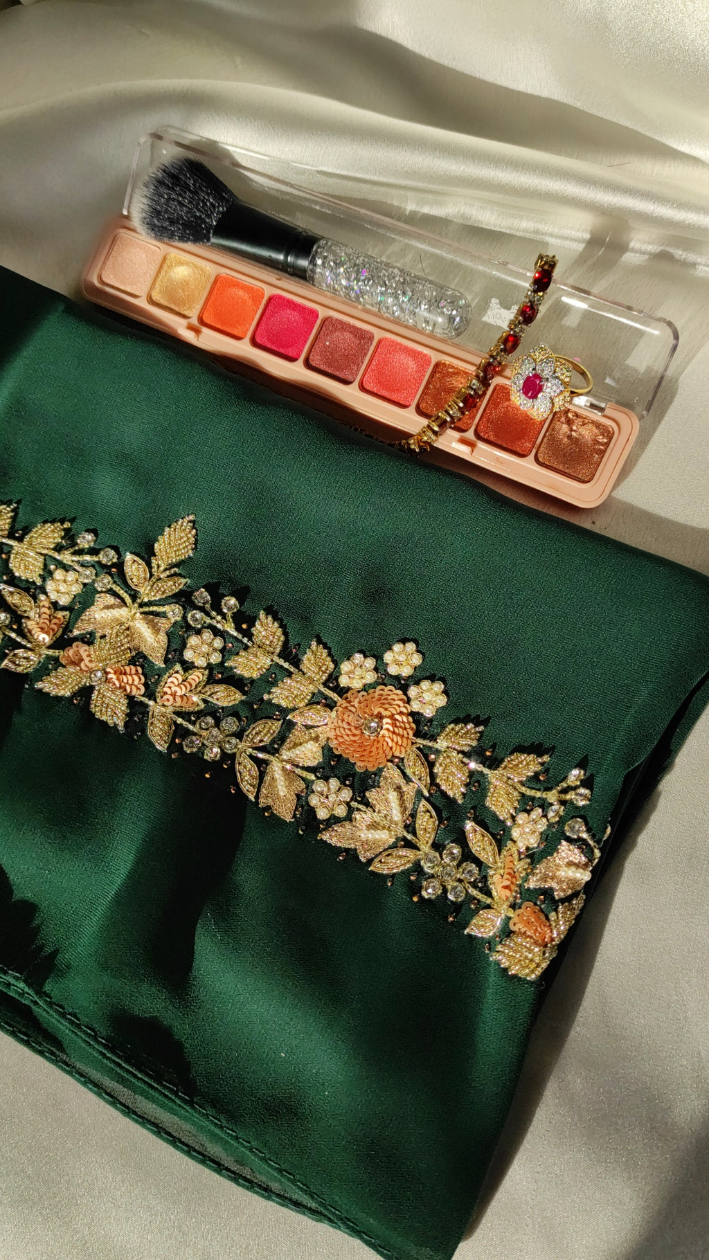 Limited Emerald Green Handcrafted Floral Hijab | Tawazau