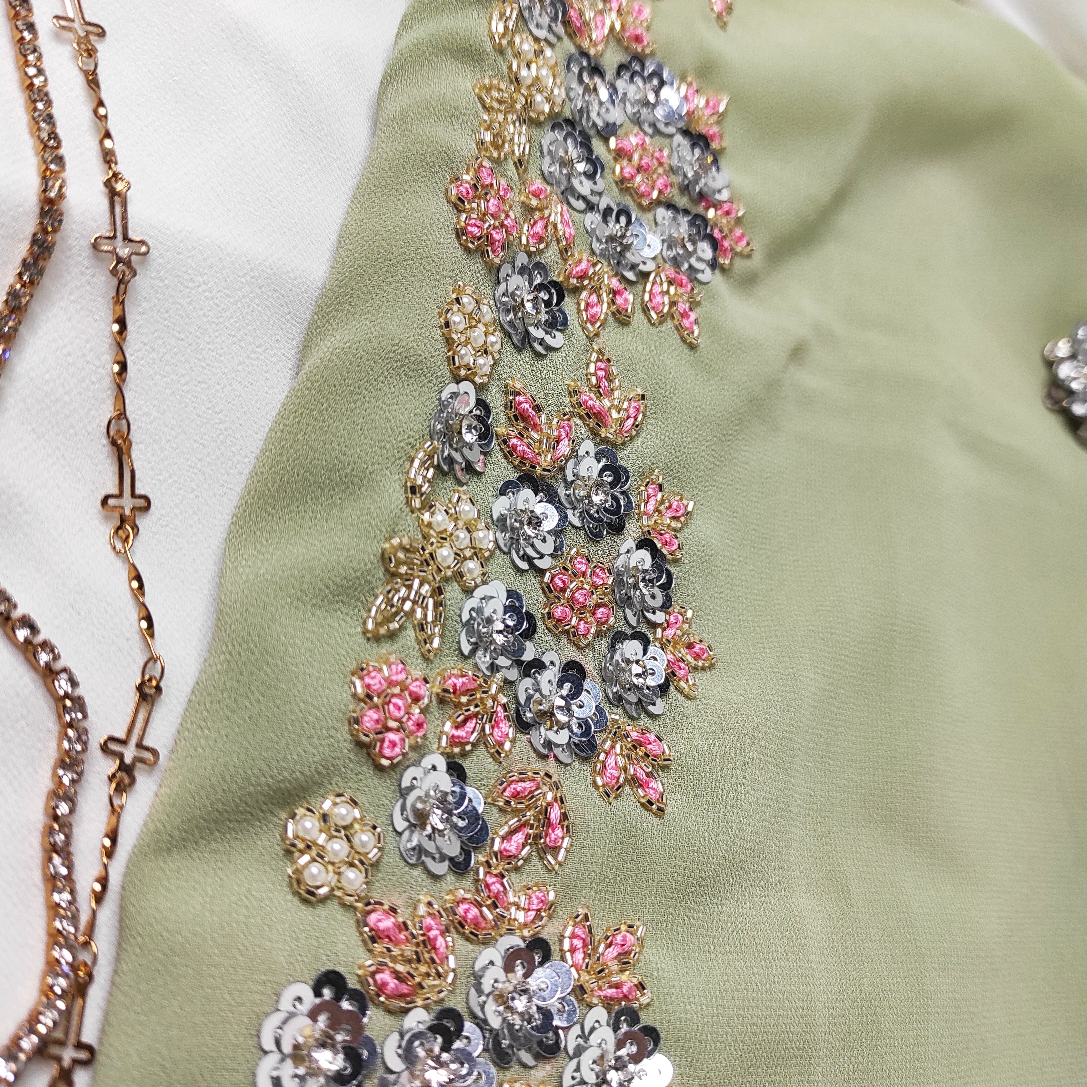 Sage Green Embroidered Hijab