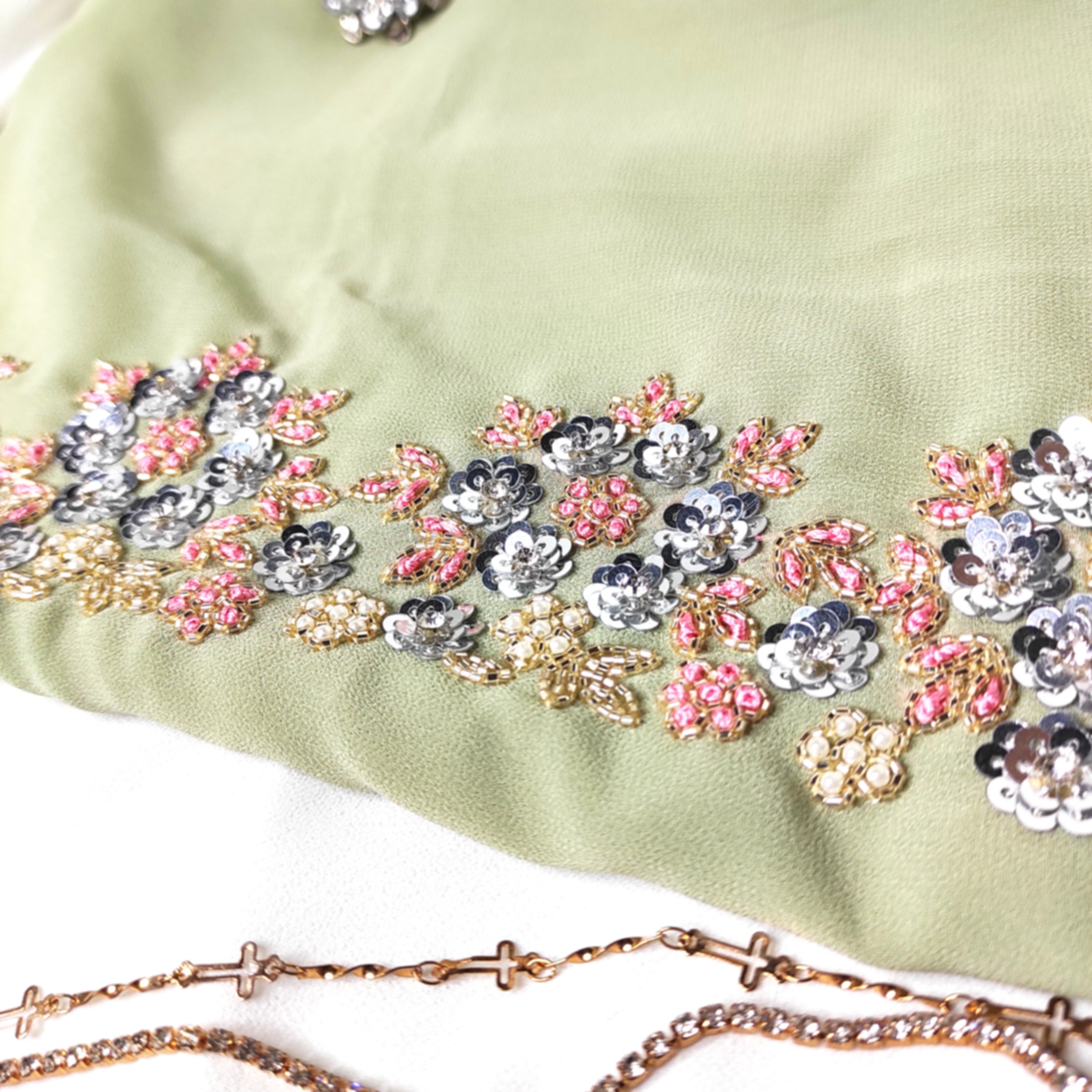 Sage Green Embroidered Hijab