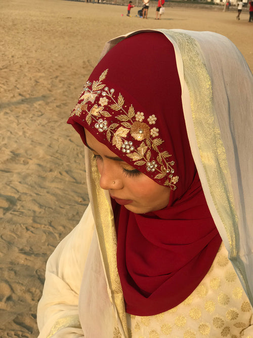 Aafreen Luxury Embroidered Georgette Hijab | Tawazau
