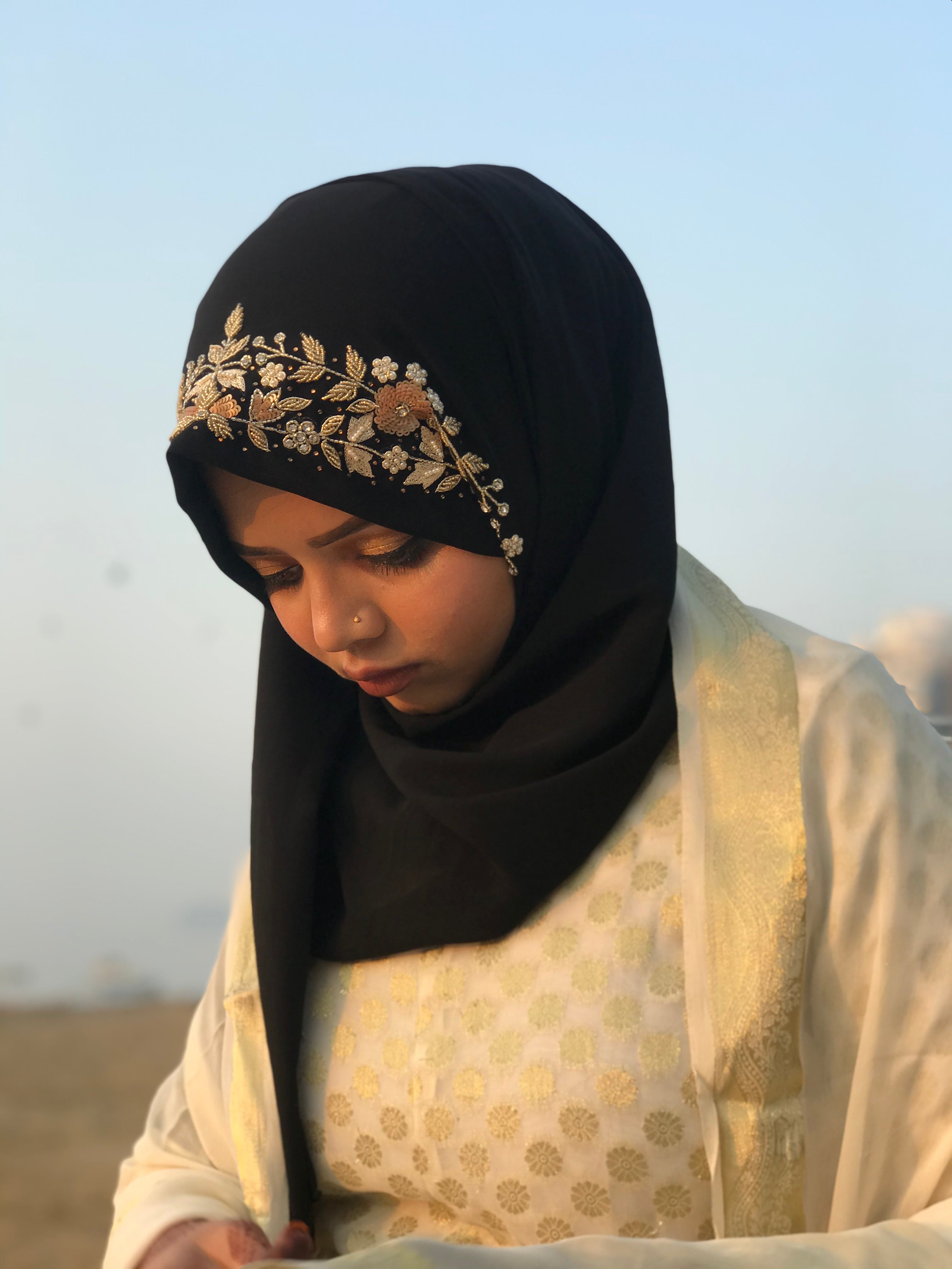 Limited Designer Black Floral Occasion Hijab