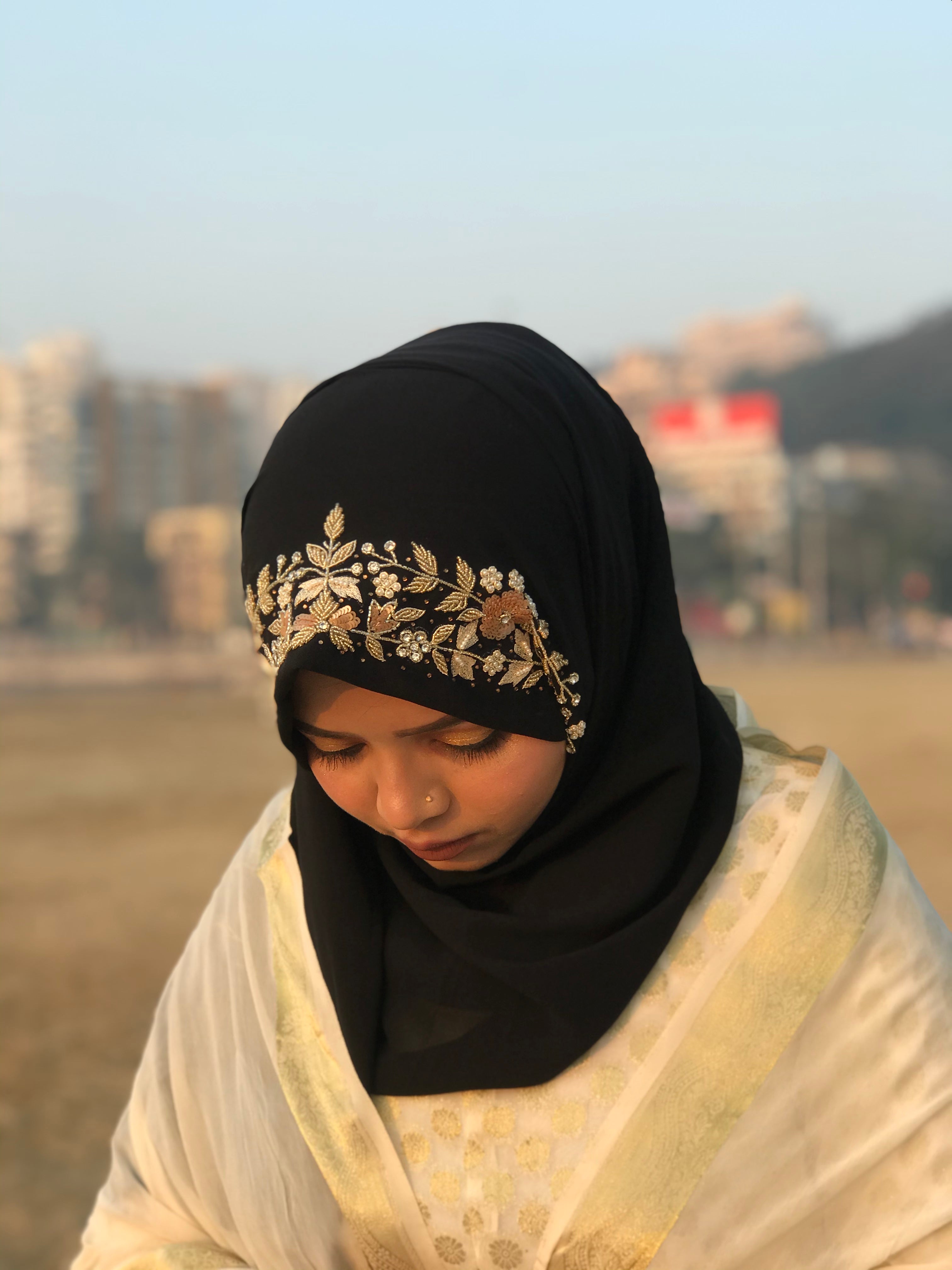 Limited Designer Black Floral Occasion Hijab