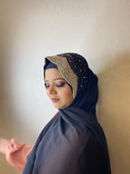 Midnight Black Pearl Embellished Hijab | Tawazau