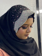 Midnight Black Pearl Embellished Hijab | Tawazau