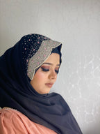 Midnight Black Pearl Embellished Hijab | Tawazau