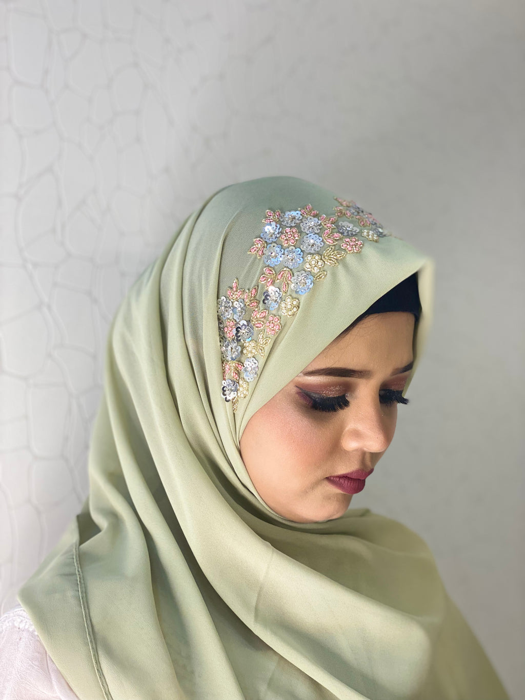 Sage Green Embroidered Hijab